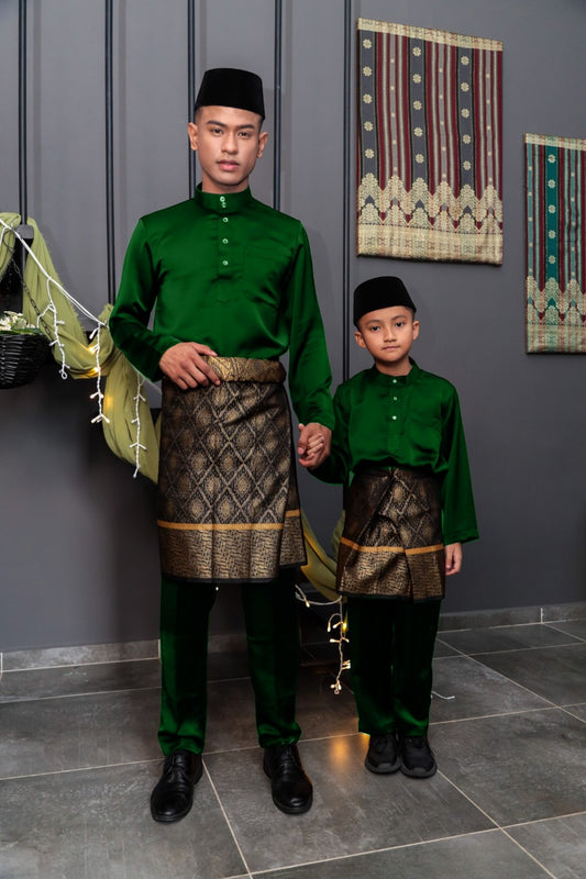 Arjuna Cekak Musang Bapa & Anak Moden Fit - Hijau Zamrud Baju Melayu
