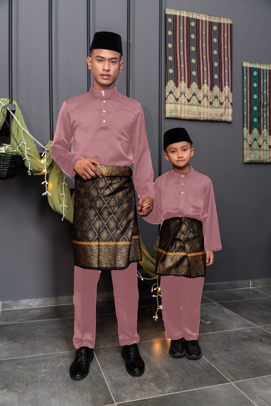 Arjuna Cekak Musang Bapa & Anak Moden Fit - Merah Jambu Lembut Baju Melayu