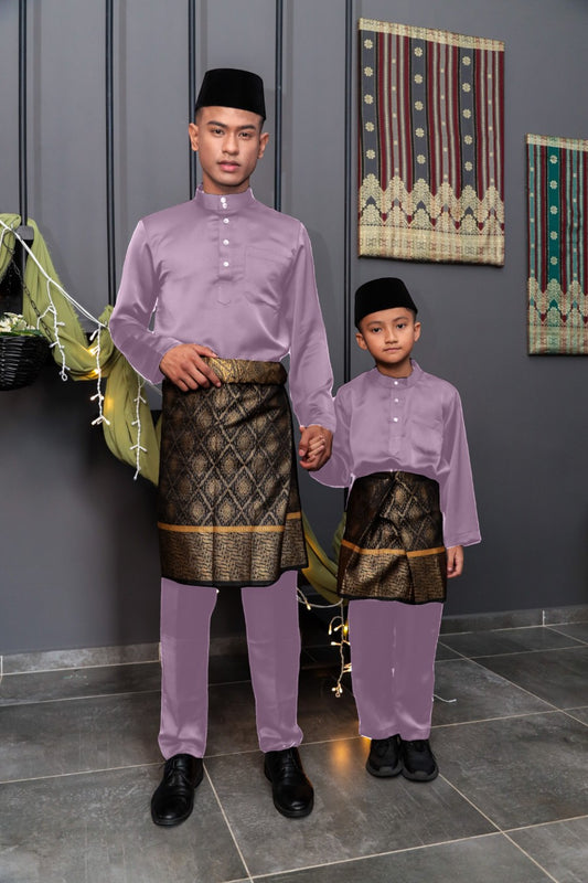 Arjuna Cekak Musang Bapa & Anak Moden Fit - Ungu Mutiara Baju Melayu