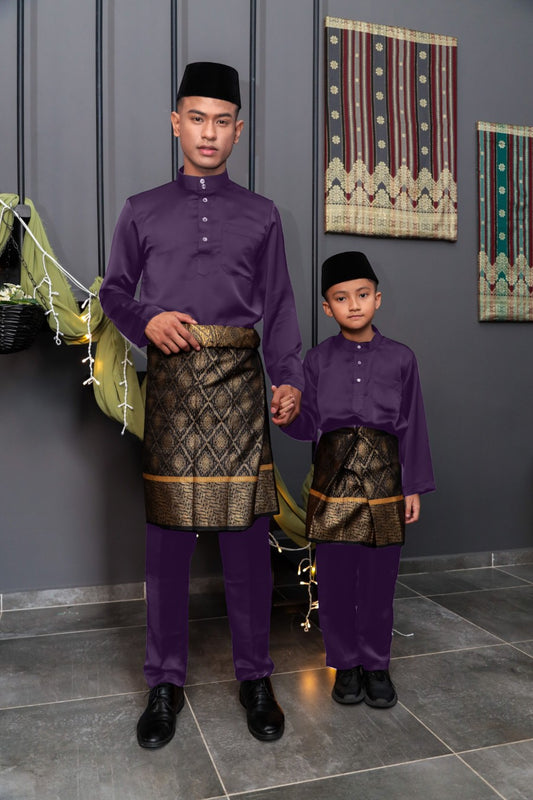 Arjuna Cekak Musang Bapa & Anak Moden Fit - Ungu Plum Baju Melayu