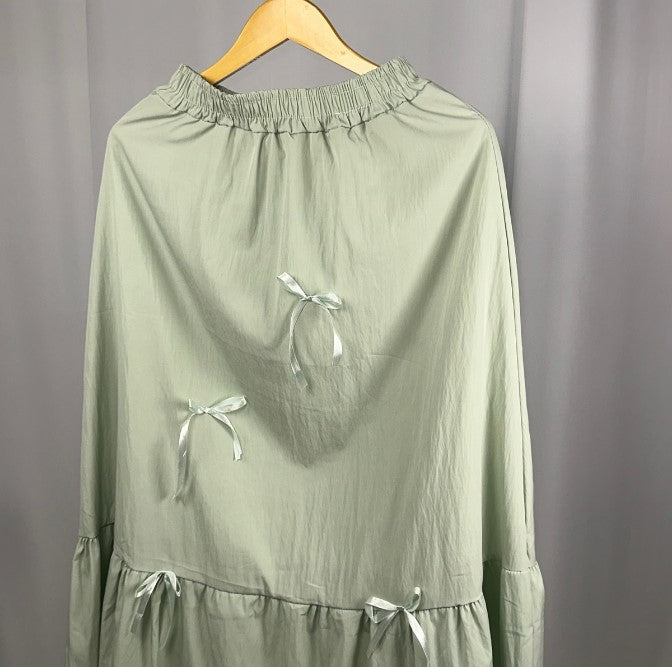 Bow Pleated Full Length Skirt