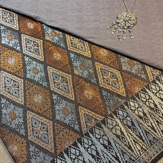 Orange Diamond Songket with Mix Cotton Embroidery Combo Set