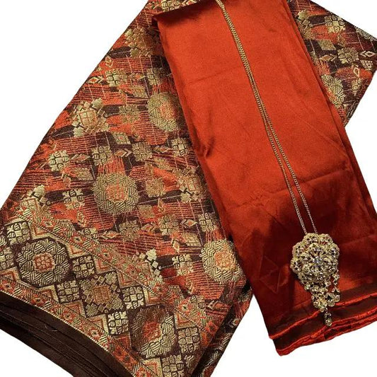 Orange Songket and Taffeta Plain Combo Set