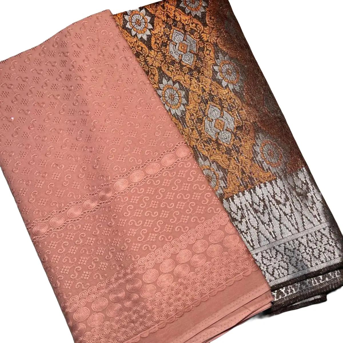 Orange Songket with Mix Cotton Embroidery Combo Set