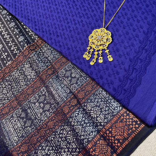 Triple Line Border Songket with Mix Cotton Embroidery Combo Set
