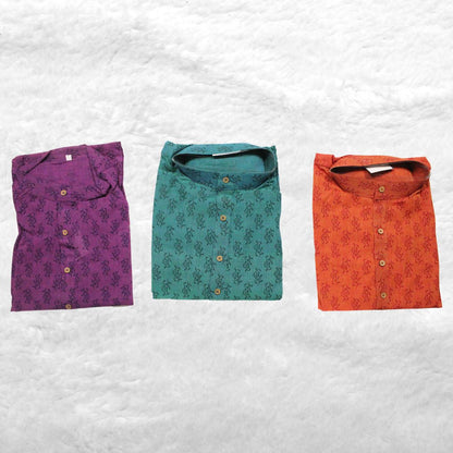 Kamdar Men's Block Print Kurta 100% Cotton Linen S-5XL Plus Size Available Deepavali Festive Shirt Baju Kurta Lelaki Kamdar Block Print 100% Kapas Linen S-5XL Plus Saiz Tersedia Baju Raya Deepavali 