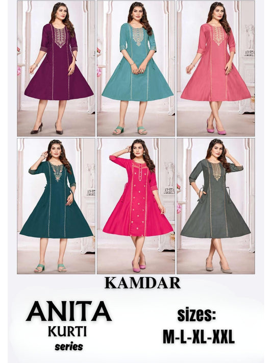 Anita Slub Print with Embroidery Kurti Top
