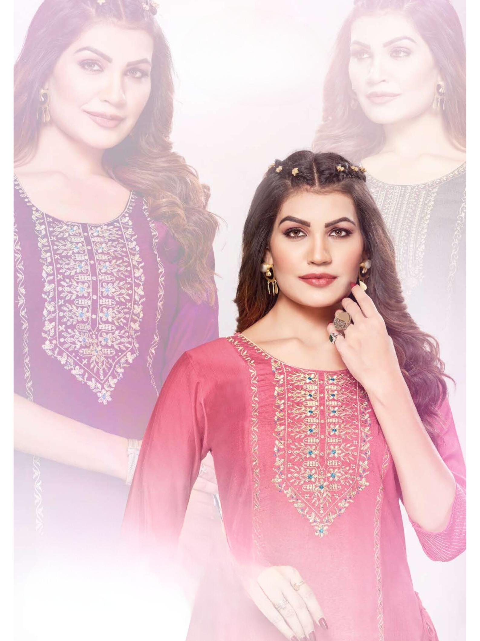 Anita Slub Print with Embroidery Kurti Top