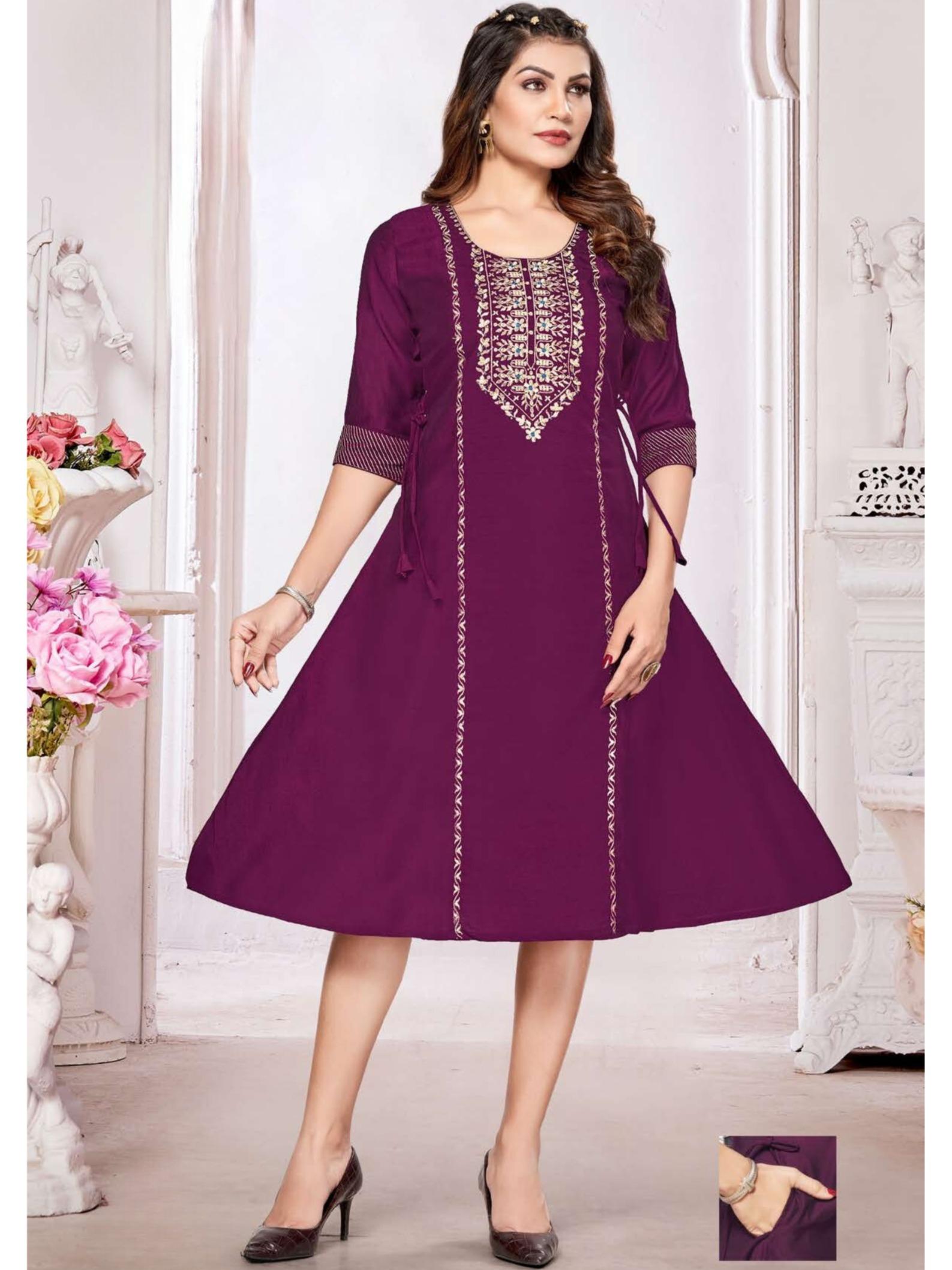Anita Slub Print with Embroidery Kurti Top