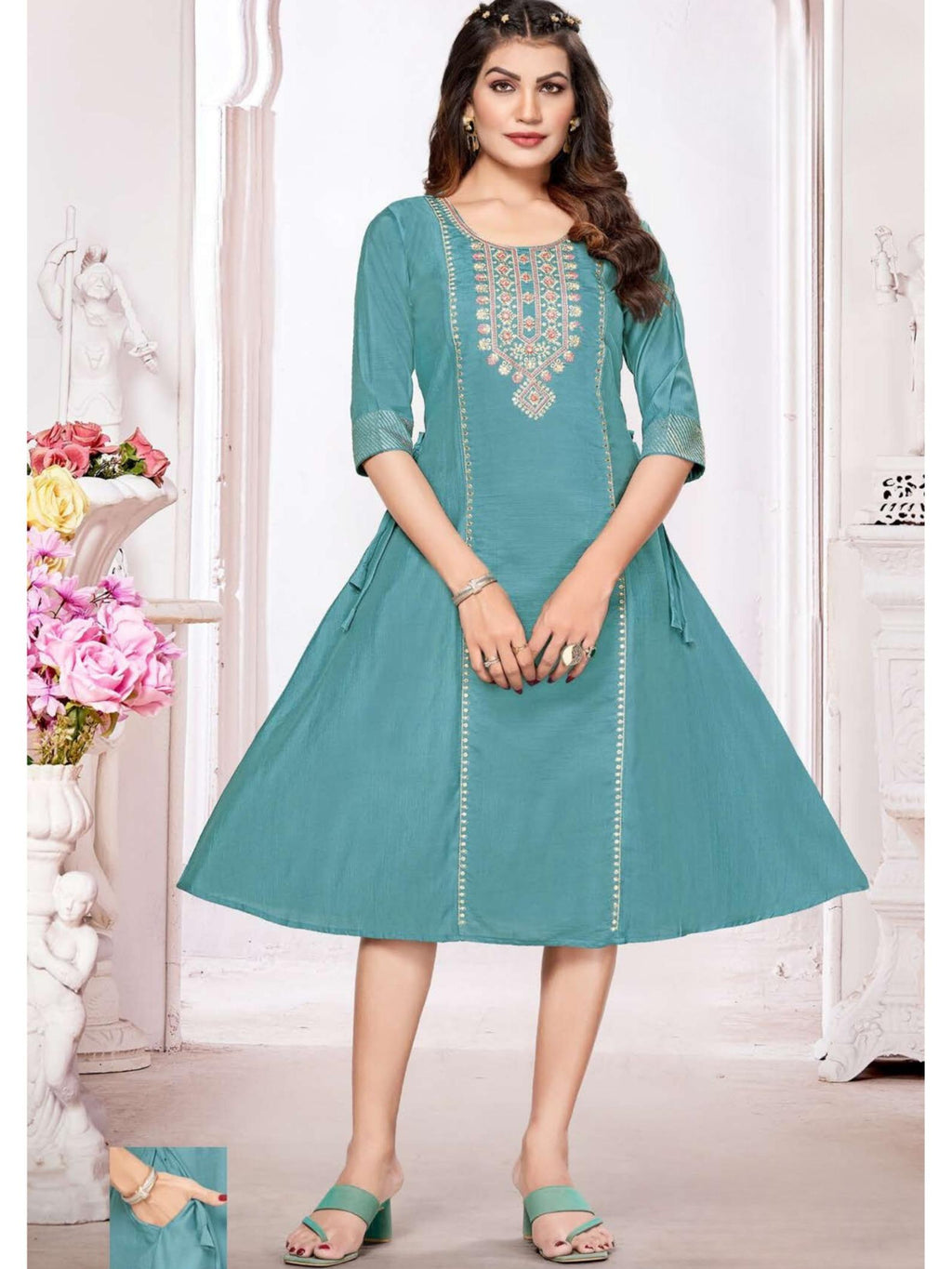 Anita Slub Print with Embroidery Kurti Top
