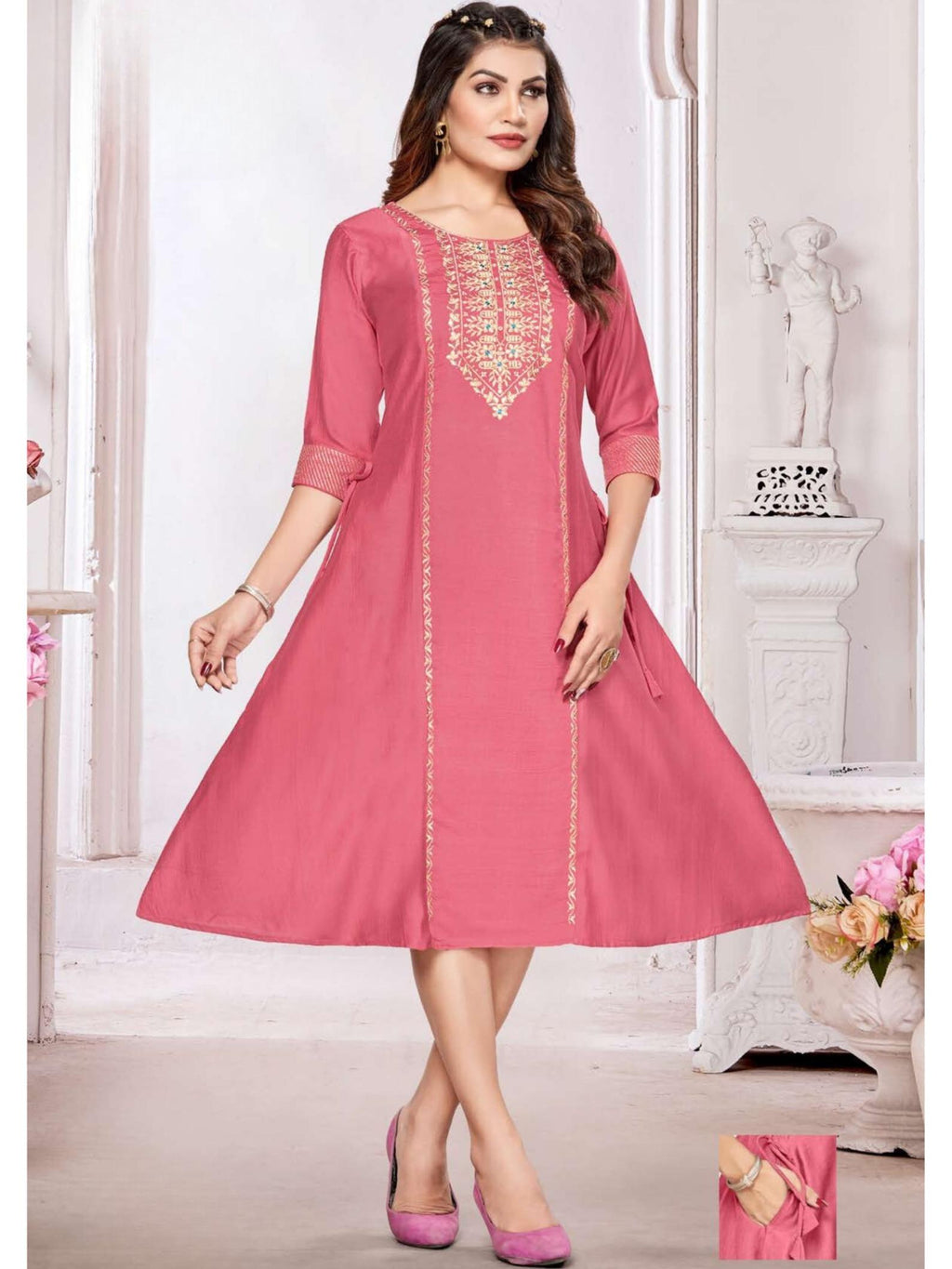 Anita Slub Print with Embroidery Kurti Top