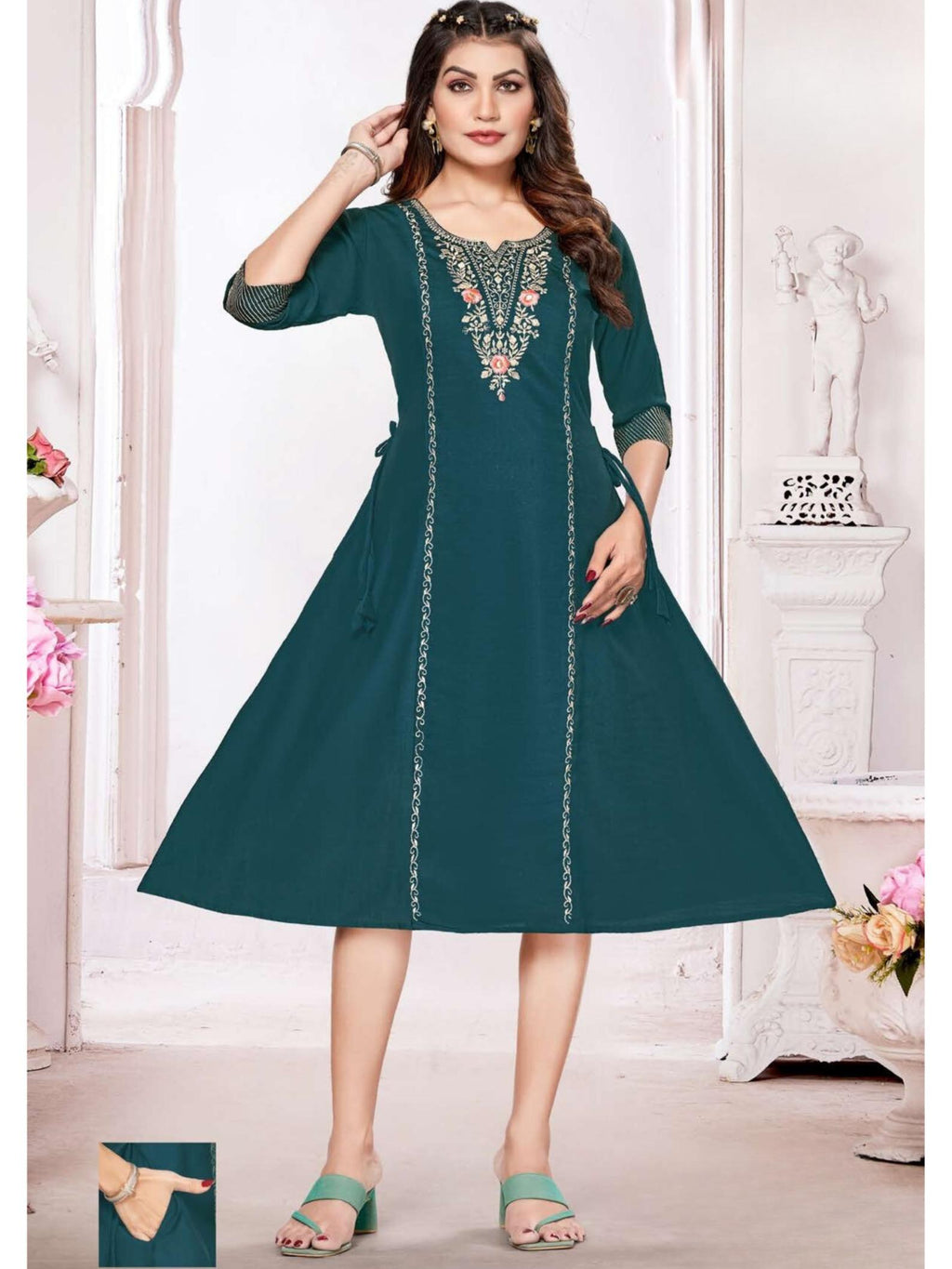 Anita Slub Print with Embroidery Kurti Top