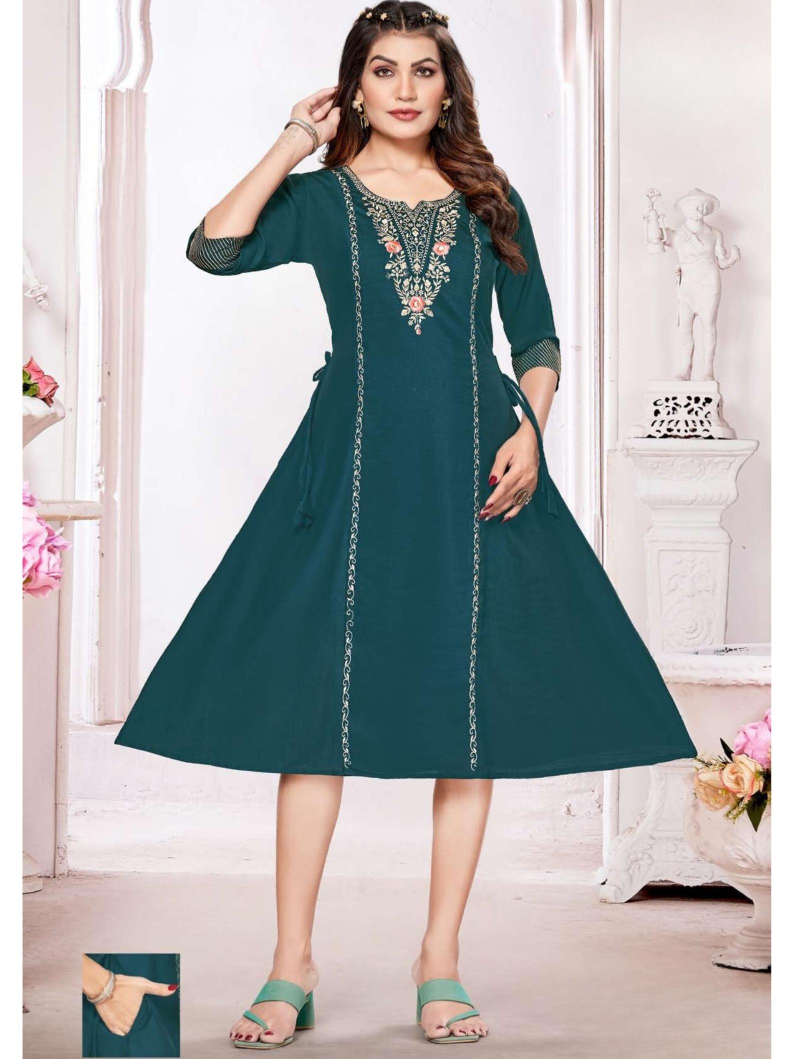 Anita Slub Print with Embroidery Kurti Top