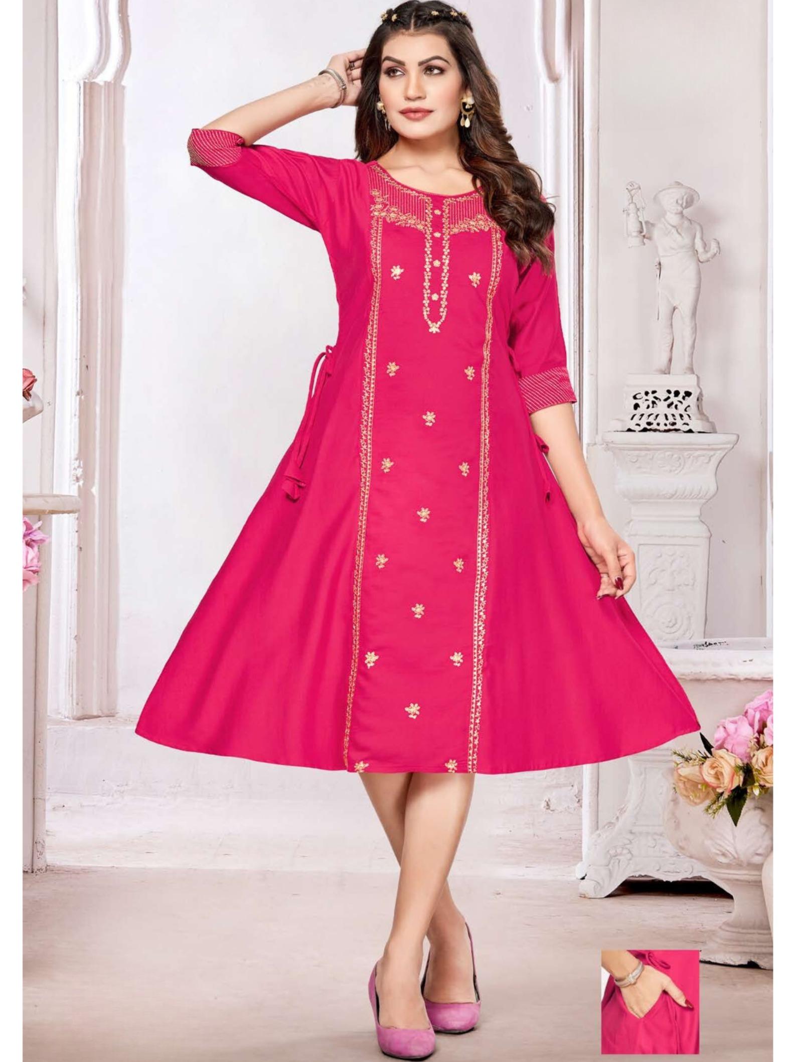 Anita Slub Print with Embroidery Kurti Top
