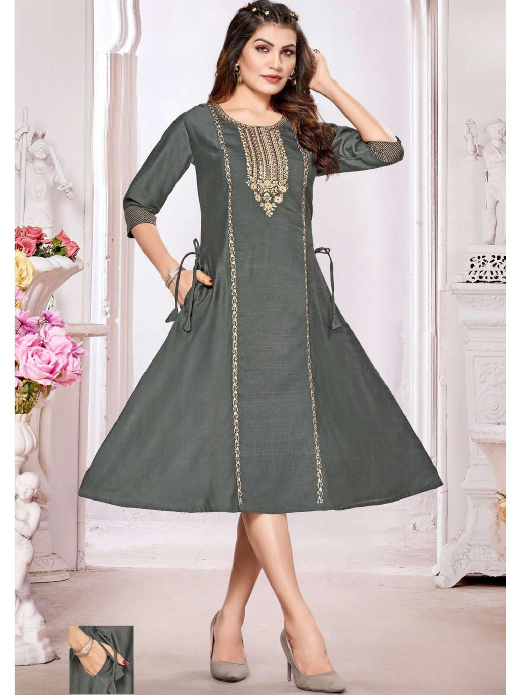 Anita Slub Print with Embroidery Kurti Top