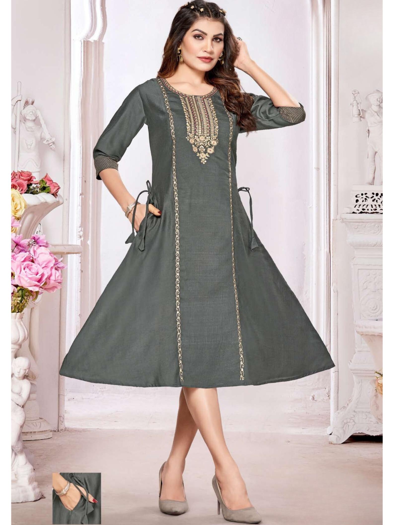 Anita Slub Print with Embroidery Kurti Top