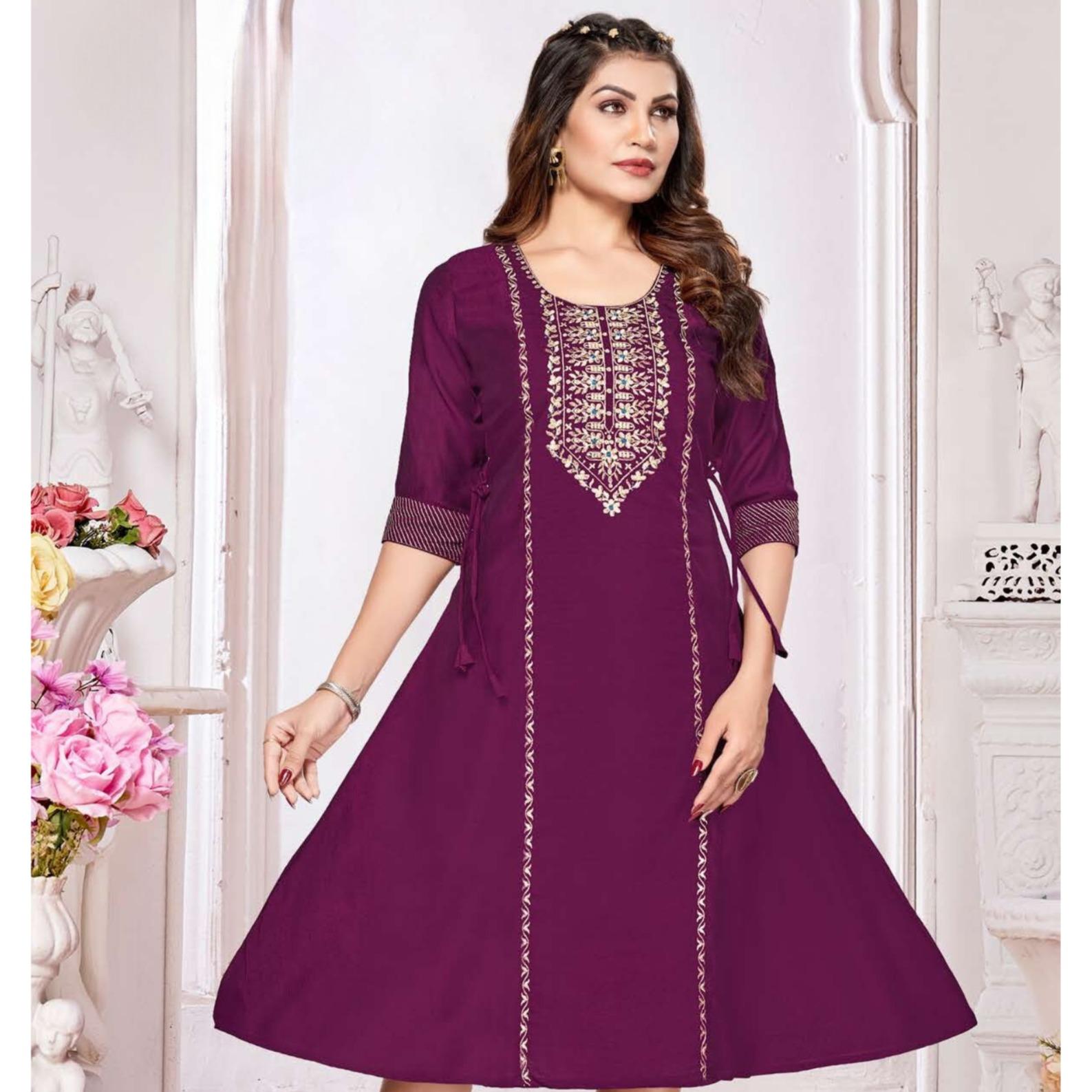 Anita Slub Print with Embroidery Kurti Top