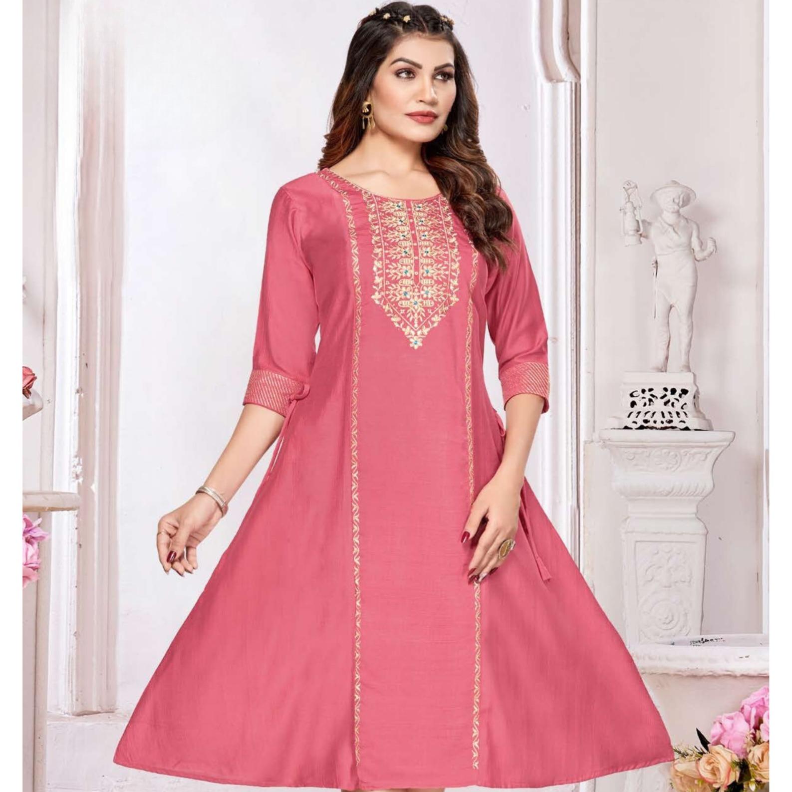 Anita Slub Print with Embroidery Kurti Top