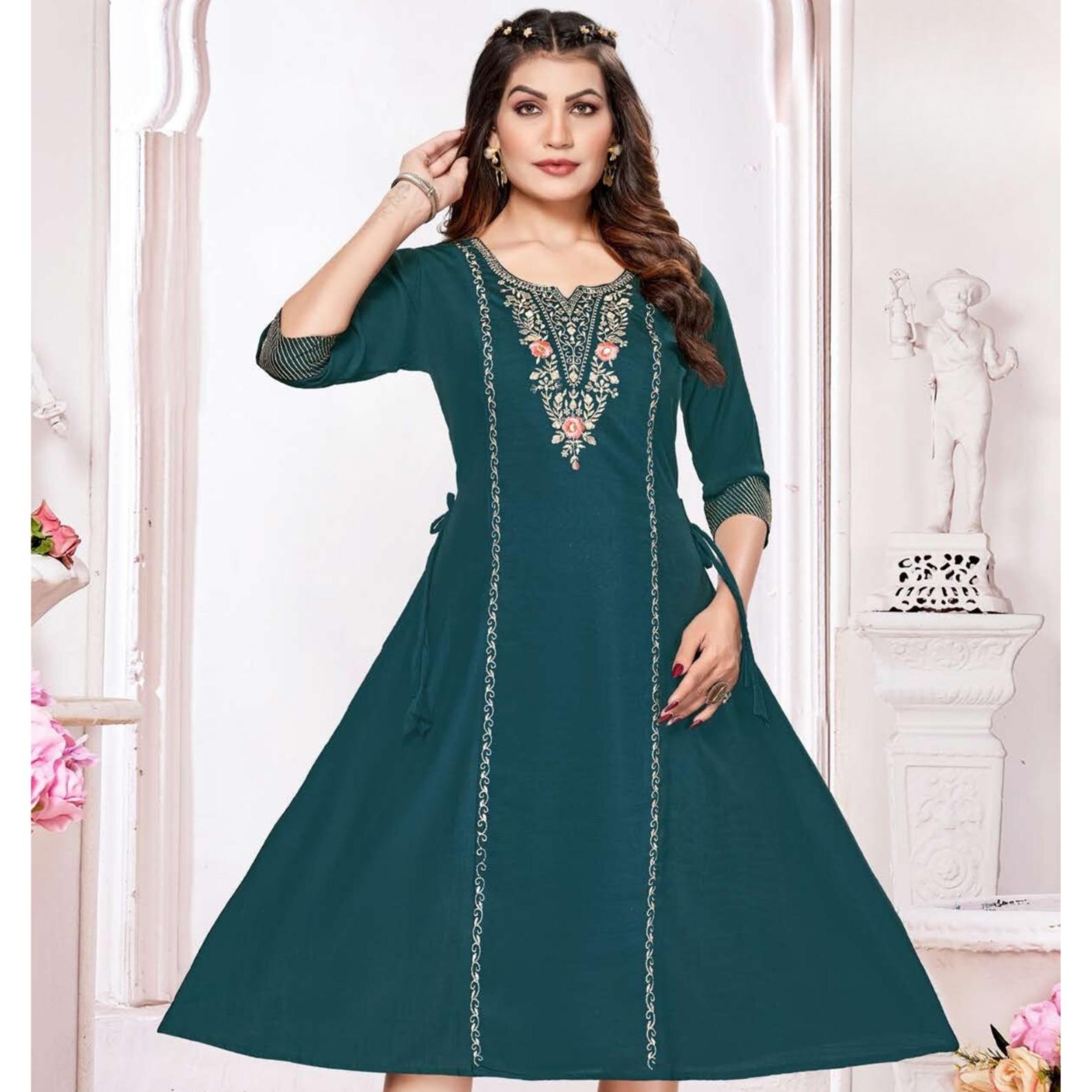 Anita Slub Print with Embroidery Kurti Top