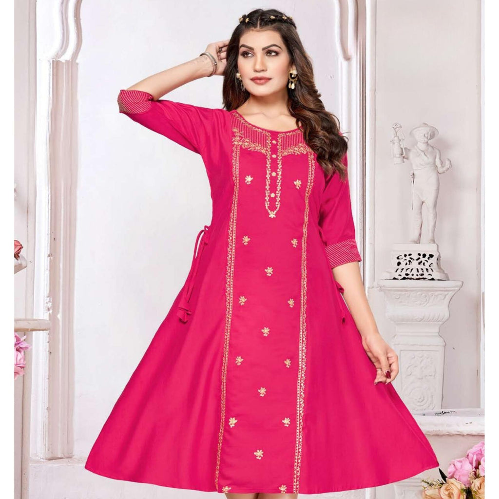 Anita Slub Print with Embroidery Kurti Top