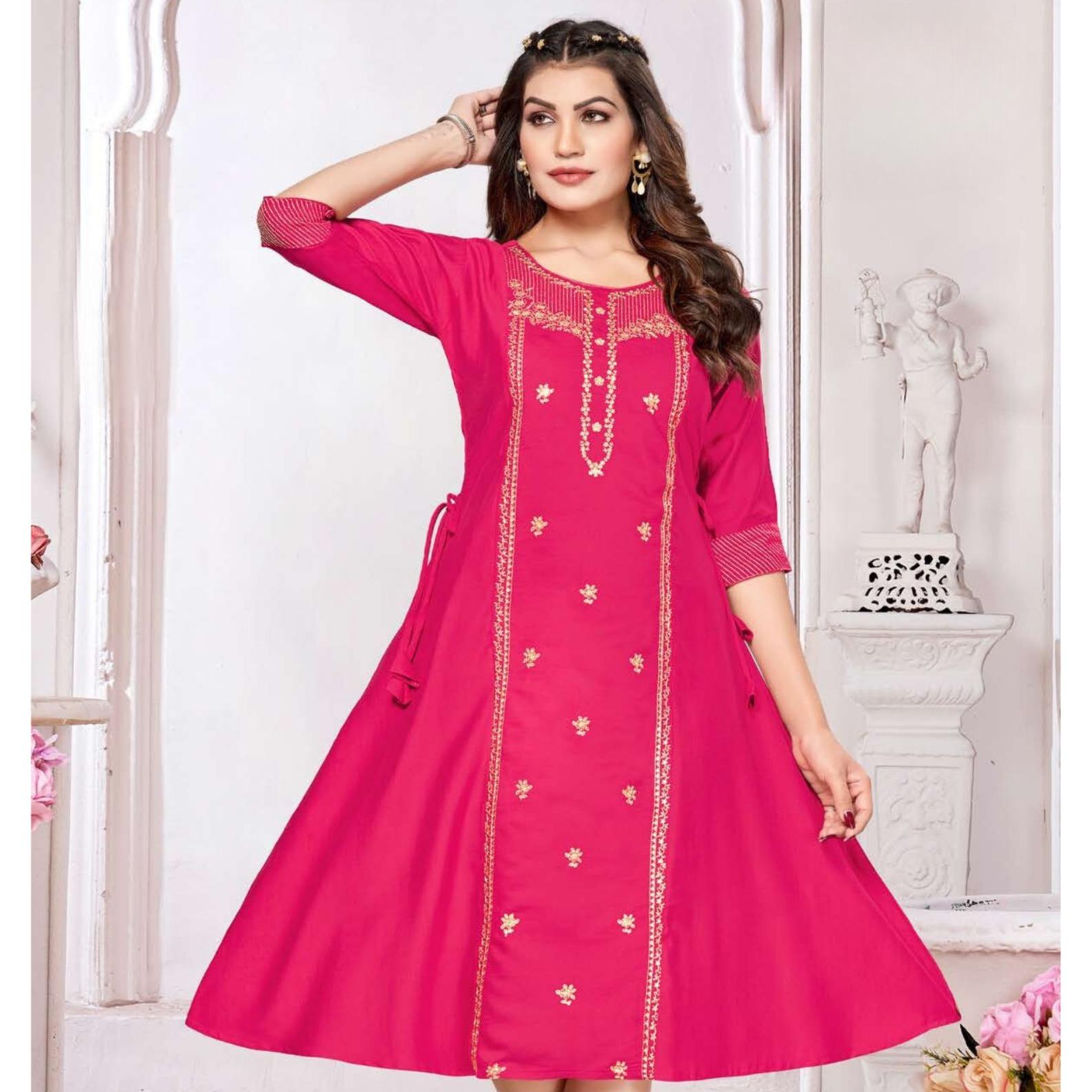 Anita Slub Print with Embroidery Kurti Top