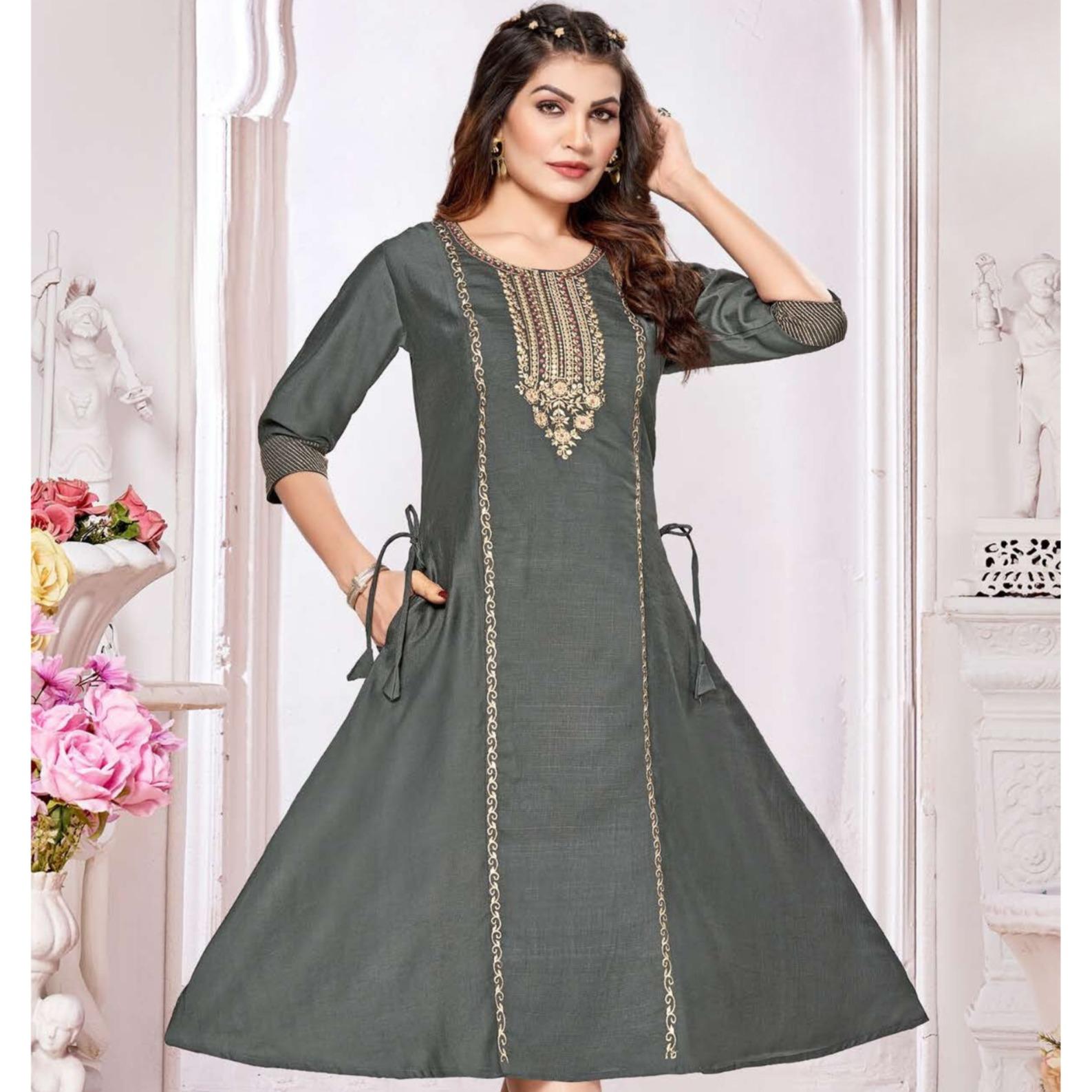 Anita Slub Print with Embroidery Kurti Top