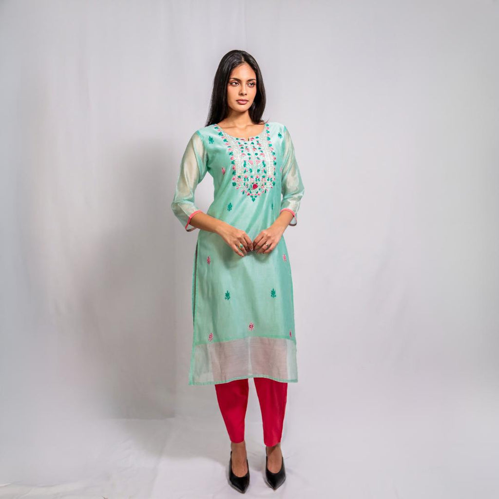 Chanderi Silk Embroidered Kurti