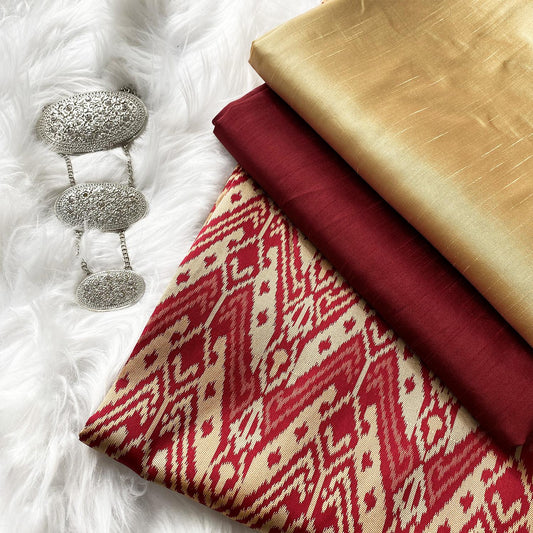 Plain Taffeta with Matching Ikkat Jacquard Combo Set