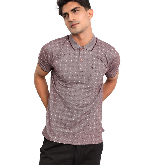 Men Black White Dots Collar T-Shirt