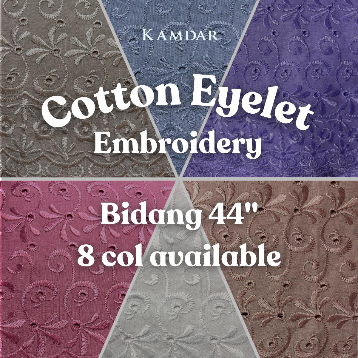Ring Cut Border TC Embroidery Bidang 44'' Open Meter Cotton Cambric Chikan Moden Raya 2024 Kain PasangModen Terbaru 2024 Style Murah Estetika bergaya Raya Tema Raya Baju Kurung Terlaris Sof 