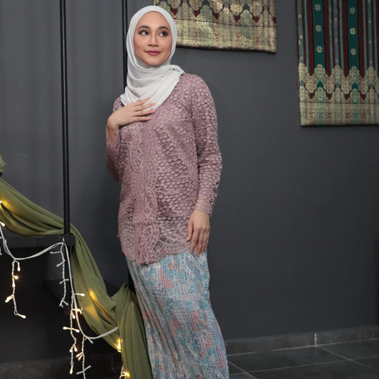 Ainul Lace Kurung Kebaya with Batik Print Pario Skirt