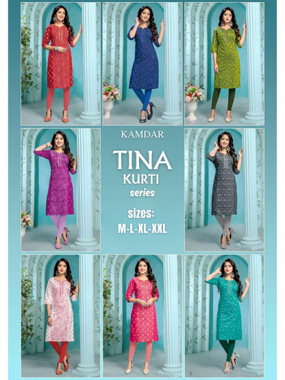 Tina Slub Print with Embroidery Kurti Top