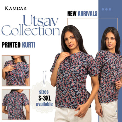 Utsav Floral Kurti Top with Mandarin Collar