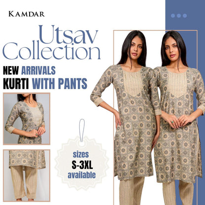KAMDAR Rupali Kurti dengan Seluar Set 2-dalam-1 Sedia untuk Wanita (S - 3XL) Set Pallazo Pakaian Kuil Ketibaan Baru Pakaian Tradisional yang Cantik &amp; Bergaya Pakaian Fesyen Deepavali