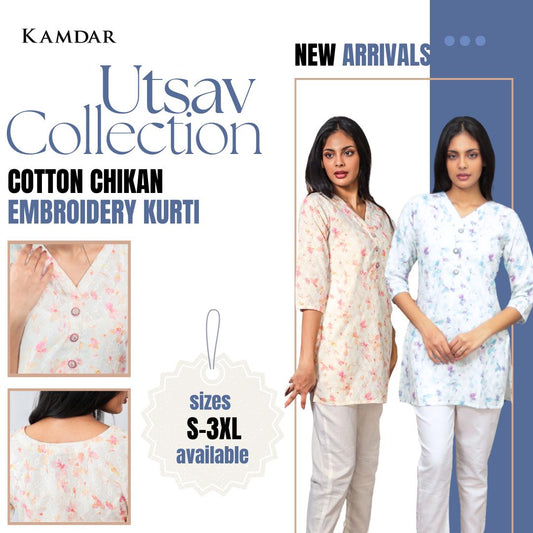Utsav Cotton Chikan Embroidery Kurti