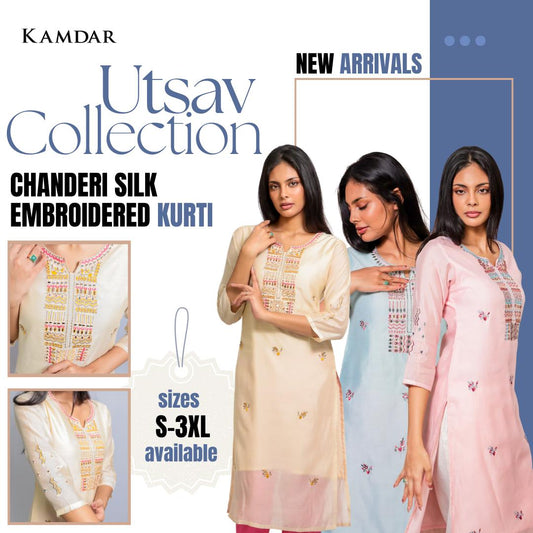 Chanderi Silk Embroidered Kurti Set