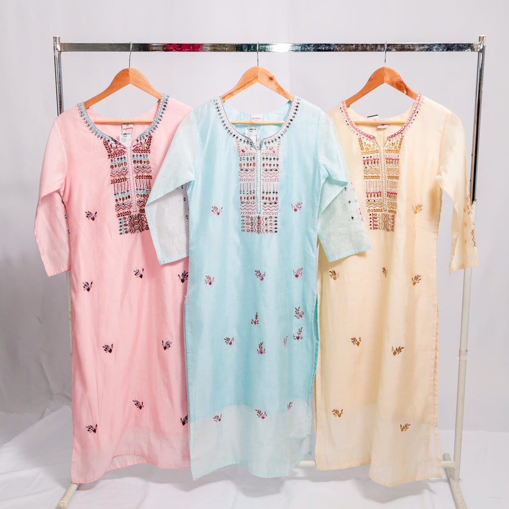 Chanderi Silk Embroidered Kurti Set