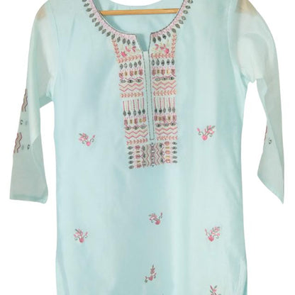 Kurti Bersulam Sutera Chanderi KAMDAR Sedia Buatan Wanita (S - 3XL) Ketibaan Baharu Pakaian Atasan Tradisional Cantik &amp; Trendi Lengan Pakaian Merah Jambu Berdebu Fesyen Deepavali