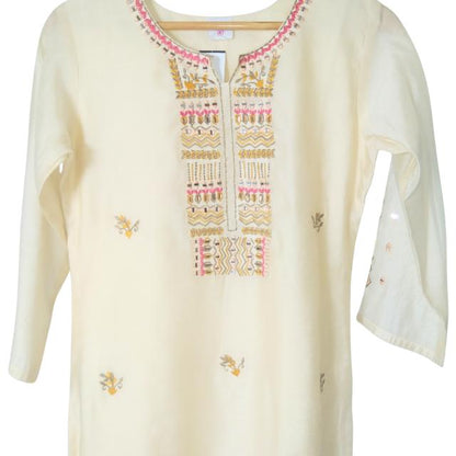 Kurti Bersulam Sutera Chanderi KAMDAR Sedia Buatan Wanita (S - 3XL) Ketibaan Baharu Pakaian Atasan Tradisional Cantik &amp; Trendi Lengan Pakaian Merah Jambu Berdebu Fesyen Deepavali