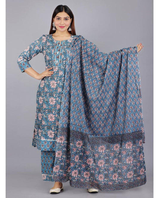 Athiya Premium Cotton Kurti Set With Dupatta