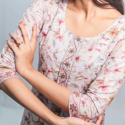 KAMDAR Cotton Chikan Bordir Kurti Readymade untuk Wanita (S - 3XL) Plus Sizes Ketibaan Baru Cantik &amp; Trendi Traditional Top Wear Dress Lengan Dusty Pink Deepavali Fesyen