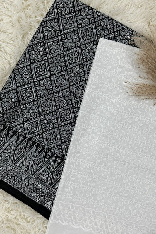 Songket with Cotton Embroidery - White Theme