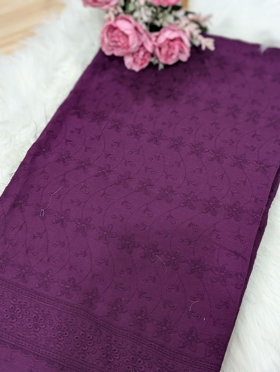 Flower Cambric Cotton Embroidery 44"