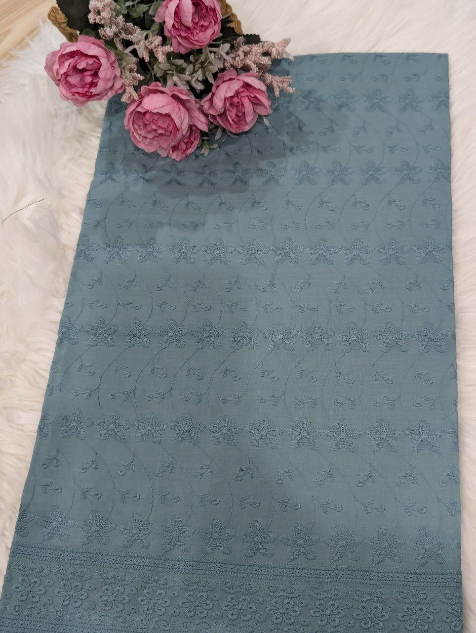 Flower Cambric Cotton Embroidery 44"