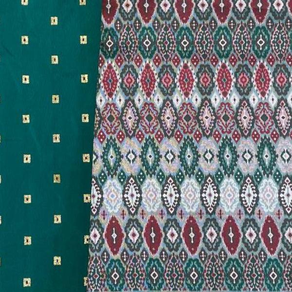 Tafetta Butti Plain and Ikkat Jacquard Combo Set