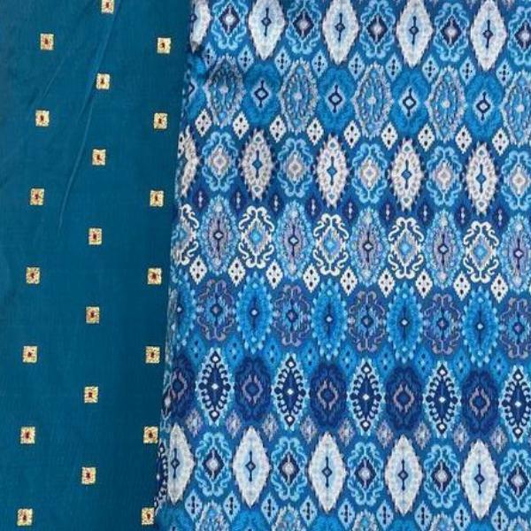 Tafetta Butti Plain and Ikkat Jacquard Combo Set