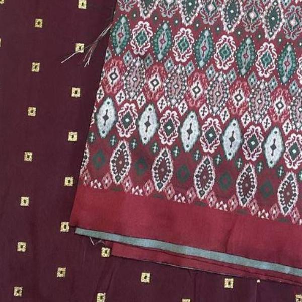Tafetta Butti Plain and Ikkat Jacquard Combo Set