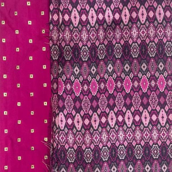 Tafetta Butti Plain and Ikkat Jacquard Combo Set
