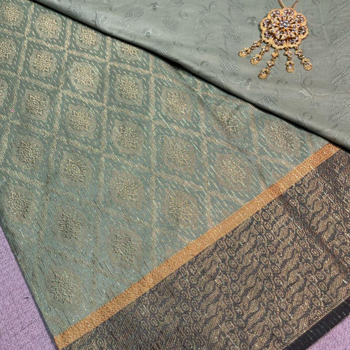 Pastel Border Songket with Mix Cotton Embroidery Combo Set