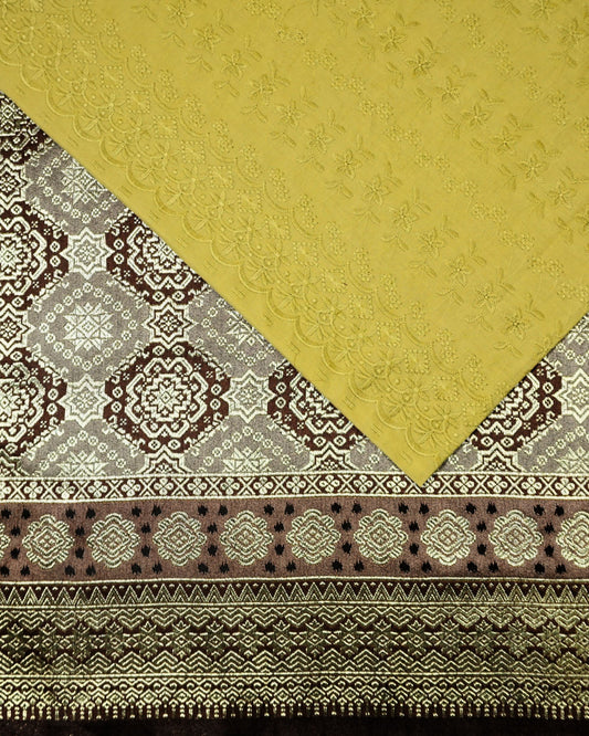 Cotton Cambric Embroidery with Two Tone Metallic Songket Combo Set